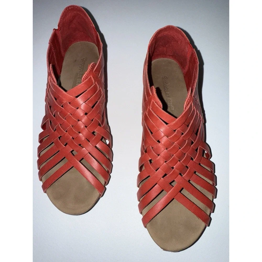 Chocolat Blu Viva G Women Red‎ Leather Weave Huarache Sandals Comfort Italy Sz 6